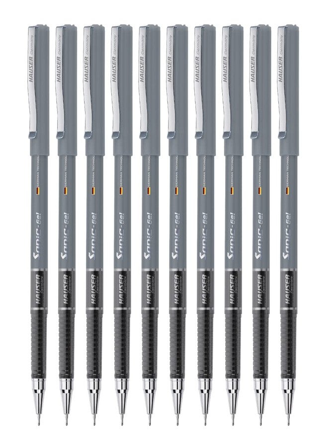 Hauser Sonic 0.55mm Gel Pen Box | Attractive Foiled Body | Stylish Metal Clip | Refillable & Waterproof Gel Ink | German Technology For Smooth & Effortless Writing | Black Ink, Set of 10 x 2 - Image 1