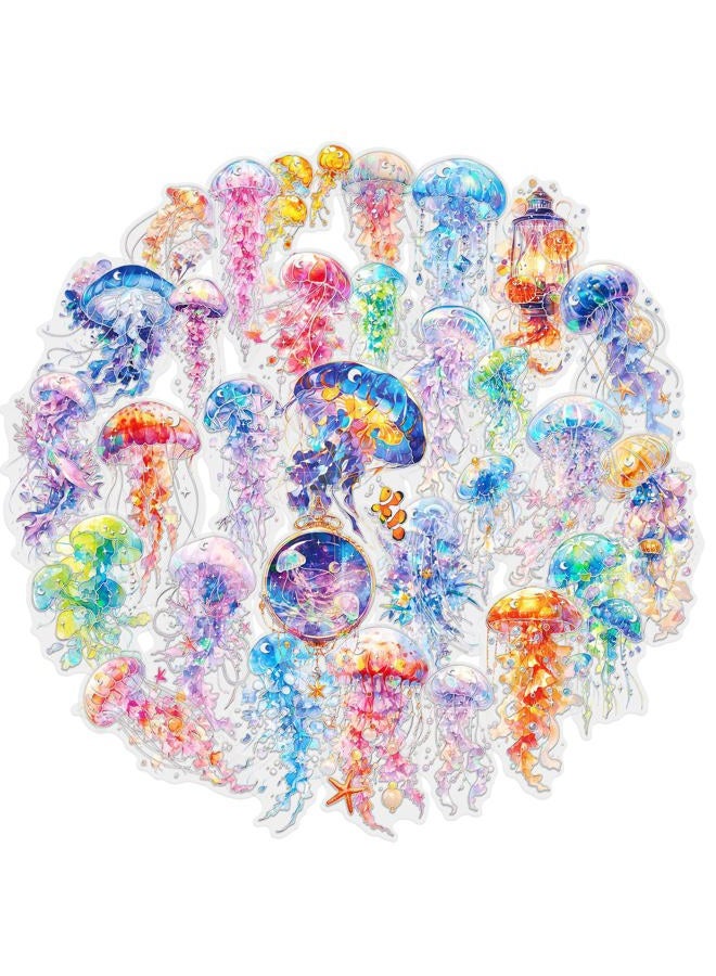 YOKSAS 30-Piece Fantasy Jellyfish Stickers Pack - Transparent Holographic Silver Foil Underwater Ocean Scrapbook Stickers for Journaling, Art Crafts, Laptops - Image 1