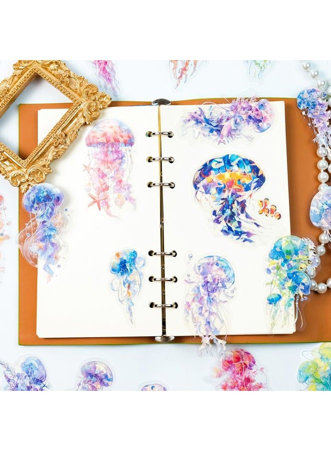 YOKSAS 30-Piece Fantasy Jellyfish Stickers Pack - Transparent Holographic Silver Foil Underwater Ocean Scrapbook Stickers for Journaling, Art Crafts, Laptops - Image 3