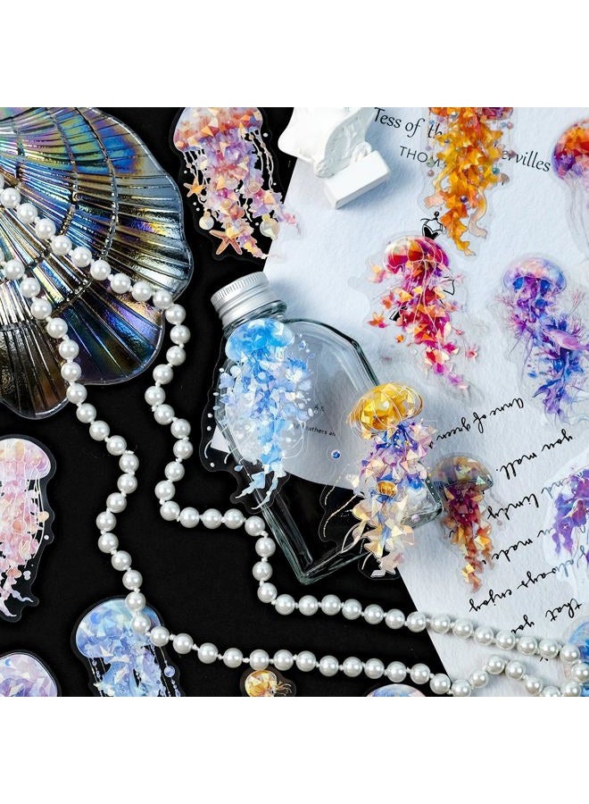 YOKSAS 30-Piece Fantasy Jellyfish Stickers Pack - Transparent Holographic Silver Foil Underwater Ocean Scrapbook Stickers for Journaling, Art Crafts, Laptops - Image 4