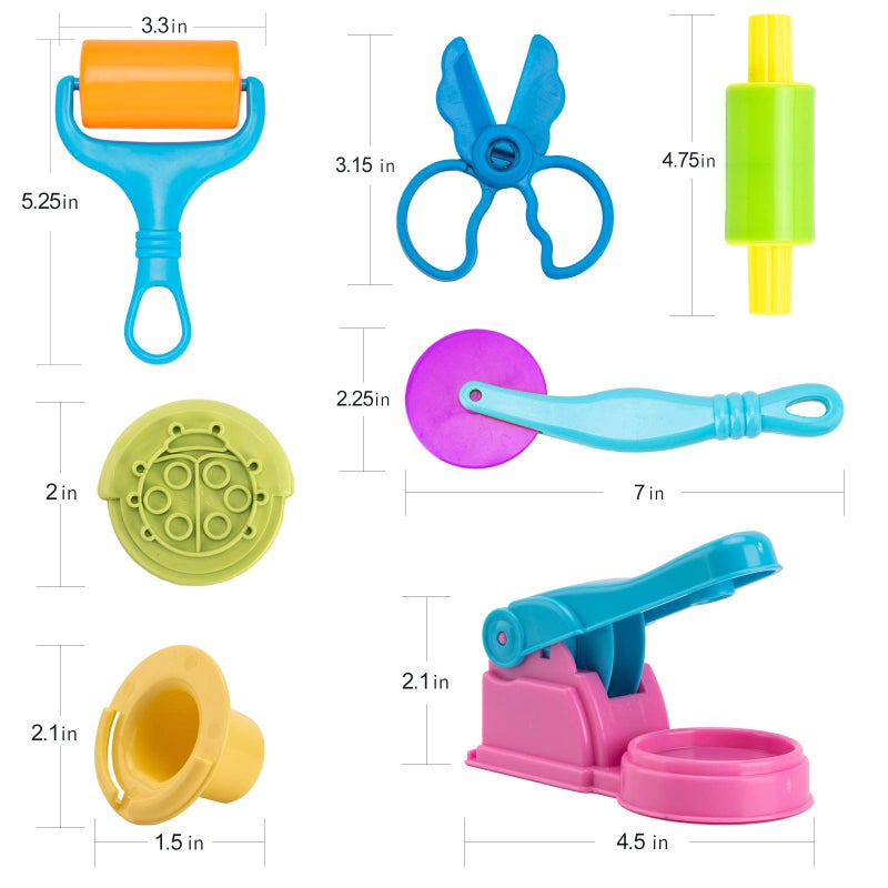 Vaike kauss Dough Tools for Kids, 46Pcs Dough Toys Include Play Food Molds - Cupcakes, Ice Cream, Noodle, Play Bulk Pack with Roller, Cutters, Scissor, Dough Mat and Storage Bag Gifts (Tools) - Image 5