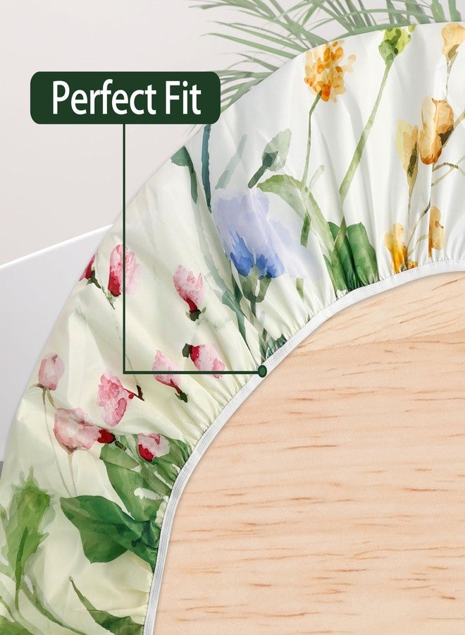 VBDFD Spring Summer Floral Round Fitted Tablecloth with Elastic Waterproof Outdoor Tablecloth Wipeable Table Cover for Indoor Kitchen Home Party Fits 44-48" Diameter Round Tables - Image 5