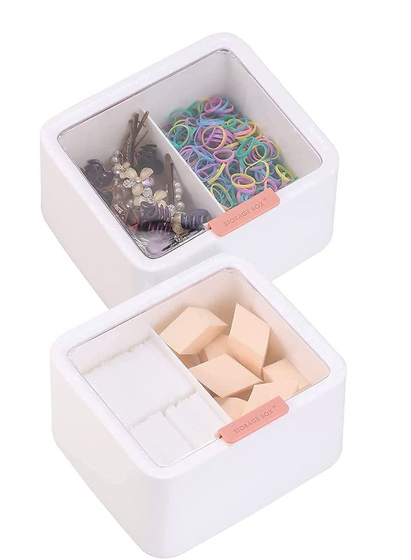 Y&D Plastic Storage Organizer Container Box with Lid, 2 Slot Q-tip Holder for Cotton Swabs, Q-Tips, Balls, Makeup Sponges, Suitable Modern Square Bathroom Vanity Countertop  - Image 4