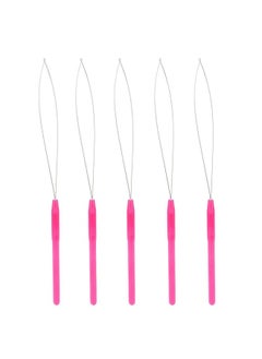 Multi Color Hair Extensions Loop Pin Threader, Wire Pulling Hook Tool for Silicone Microlink Beads and Feathers, Suitable for hair extension or feather installation(Pink)