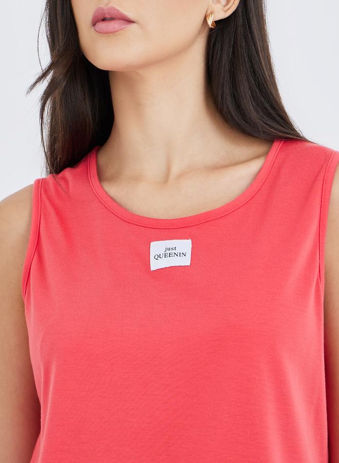 Styli Women Coral Patch Detail Tank and Striped Placket Detail Pyjama Set - Image 4