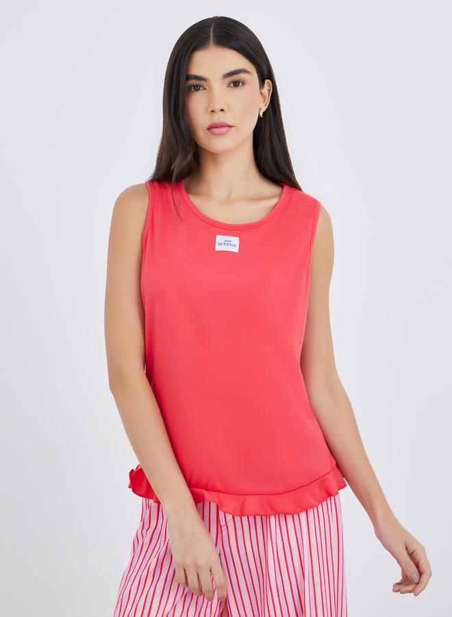 Styli Women Coral Patch Detail Tank and Striped Placket Detail Pyjama Set - Image 3