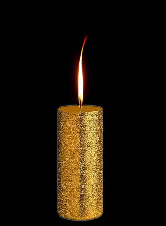 Luces Smokeless Scented Paraffin Wax 3"X3" Golden Glitter Tall Pillar Candle for Decoretion - Image 1