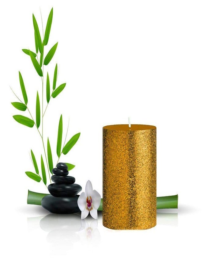 Luces Smokeless Scented Paraffin Wax 3"X3" Golden Glitter Tall Pillar Candle for Decoretion - Image 3
