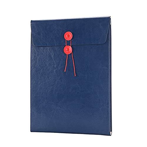 Enyuwlcm PU Leather A4 File Folder Document Holder Filing Envelope Project File Jacket with String Tie Closure 3/4 Inch Expansion Blue - Image 1