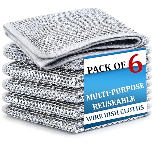 DALUCI 6 Pcs Non-Scratch Steel Wire Dishwashing Cloth | Heavy-Duty Scrubber for Utensils, Dishes & Kitchen Cleaning | Reusable & Durable Cleaning Cloth for Sink & Countertops - Image 1