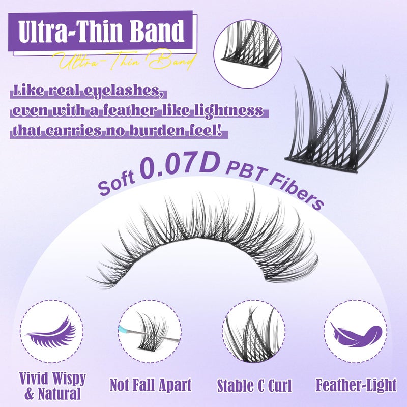Alice Wispy Lash Clusters Kit Natural Lash Extensions Kit DIY Cluster Eyelash Extensions C-Curly 8-16mm Individual Lashes Kit with Lash Remover Black Bond and Seal Soft Thin Band by ALICE - Image 4