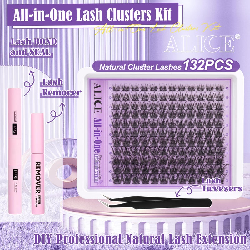 Alice Wispy Lash Clusters Kit Natural Lash Extensions Kit DIY Cluster Eyelash Extensions C-Curly 8-16mm Individual Lashes Kit with Lash Remover Black Bond and Seal Soft Thin Band by ALICE - Image 3
