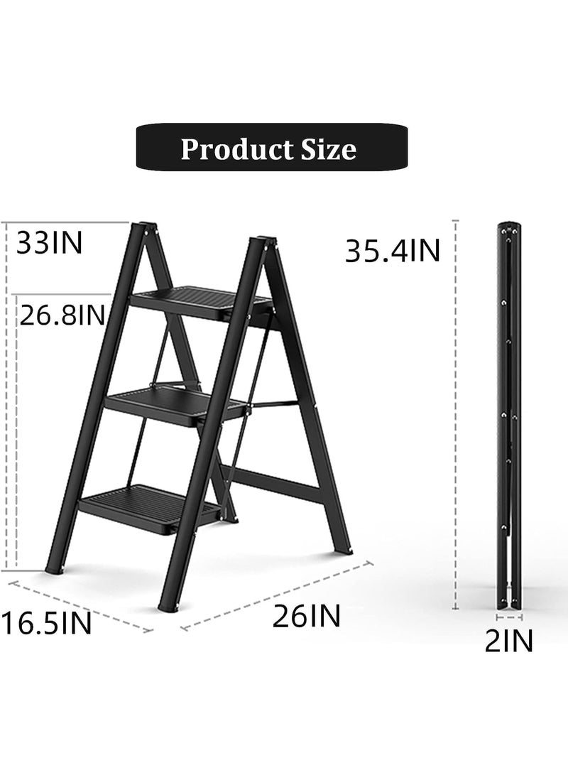 3-Step Folding Ladder – Sturdy and Lightweight Design, Easy to Store and Carry, Ideal for Home and Office Use, Safe Access to High Areas with Anti-Slip Steps for Stability and Safety - Image 3