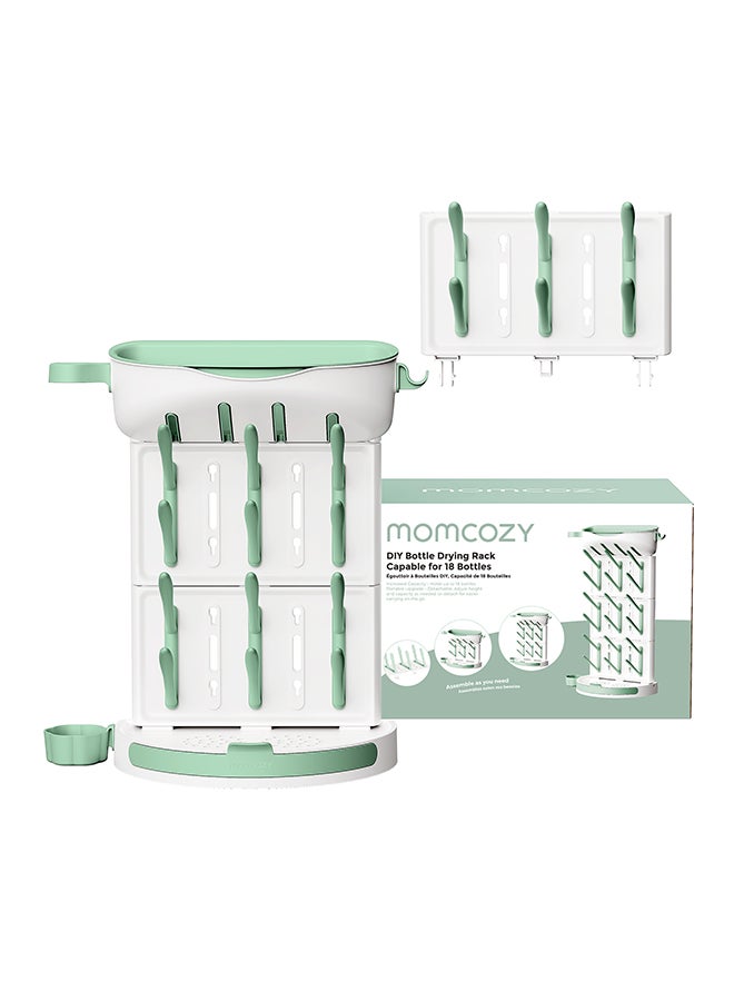 مام كوزي رف تجفيف زجاجات كبير الحجم من صنعك، يتسع لـ 18 زجاجة، رف رأسي موفر للمساحة على سطح الطاولة مع حامل للفرش، رف زجاجات سفر قابل للفصل لإكسسوارات الأطفال وأجزاء المضخة - Image 1
