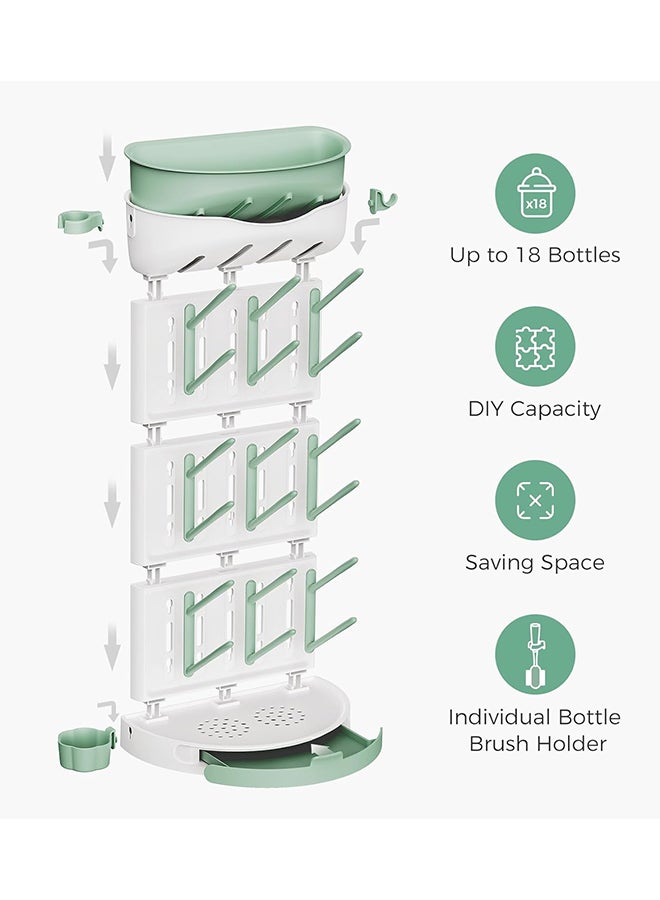 مام كوزي رف تجفيف زجاجات كبير الحجم من صنعك، يتسع لـ 18 زجاجة، رف رأسي موفر للمساحة على سطح الطاولة مع حامل للفرش، رف زجاجات سفر قابل للفصل لإكسسوارات الأطفال وأجزاء المضخة - Image 3