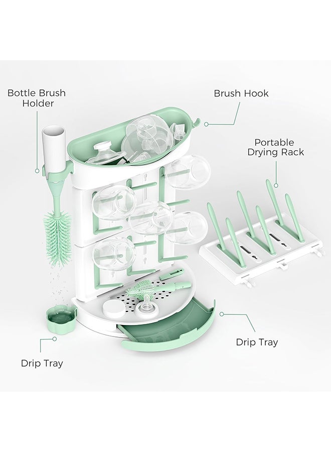 مام كوزي رف تجفيف زجاجات كبير الحجم من صنعك، يتسع لـ 18 زجاجة، رف رأسي موفر للمساحة على سطح الطاولة مع حامل للفرش، رف زجاجات سفر قابل للفصل لإكسسوارات الأطفال وأجزاء المضخة - Image 4