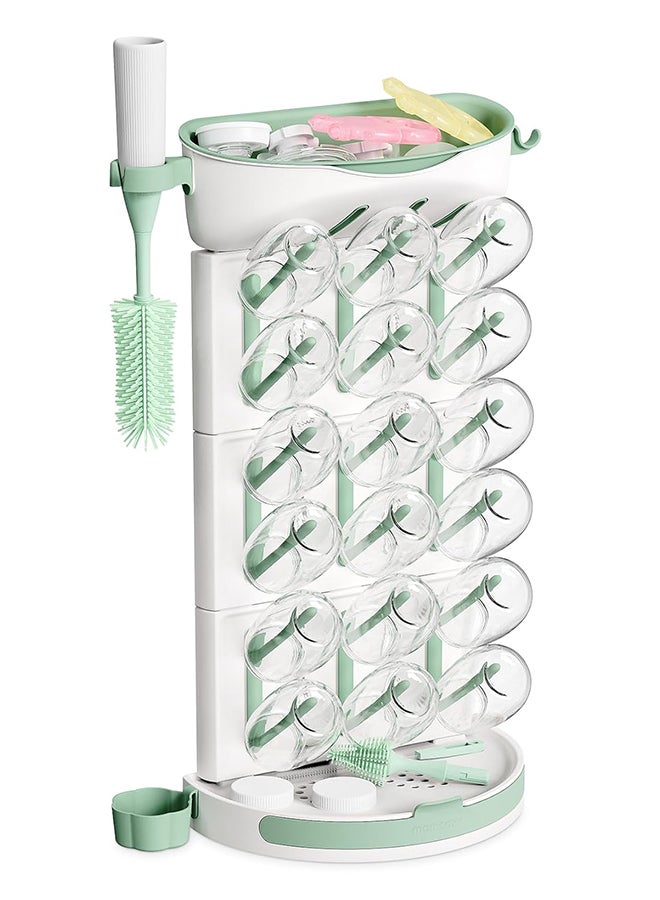 مام كوزي رف تجفيف زجاجات كبير الحجم من صنعك، يتسع لـ 18 زجاجة، رف رأسي موفر للمساحة على سطح الطاولة مع حامل للفرش، رف زجاجات سفر قابل للفصل لإكسسوارات الأطفال وأجزاء المضخة - Image 2