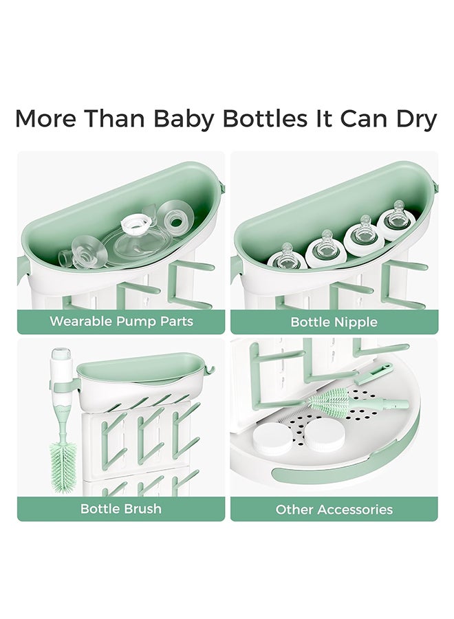 مام كوزي رف تجفيف زجاجات كبير الحجم من صنعك، يتسع لـ 18 زجاجة، رف رأسي موفر للمساحة على سطح الطاولة مع حامل للفرش، رف زجاجات سفر قابل للفصل لإكسسوارات الأطفال وأجزاء المضخة - Image 5