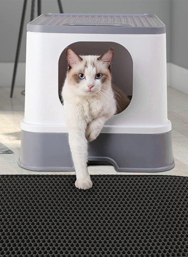 حصيرة فضلات القطط الأليفة مزدوجة، سجادات رملية للقطط بطبقة مزدوجة لصندوق فضلات القطط، حجم كبير قابل للطي وغير قابل للانزلاق، سرير للحيوانات الأليفة مقاوم للماء وسهل التنظيف وقابل للطي، رمادي - Image 1