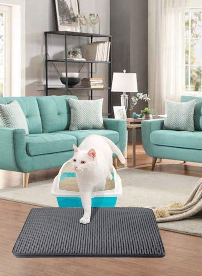 حصيرة فضلات القطط الأليفة مزدوجة، سجادات رملية للقطط بطبقة مزدوجة لصندوق فضلات القطط، حجم كبير قابل للطي وغير قابل للانزلاق، سرير للحيوانات الأليفة مقاوم للماء وسهل التنظيف وقابل للطي، رمادي - Image 2