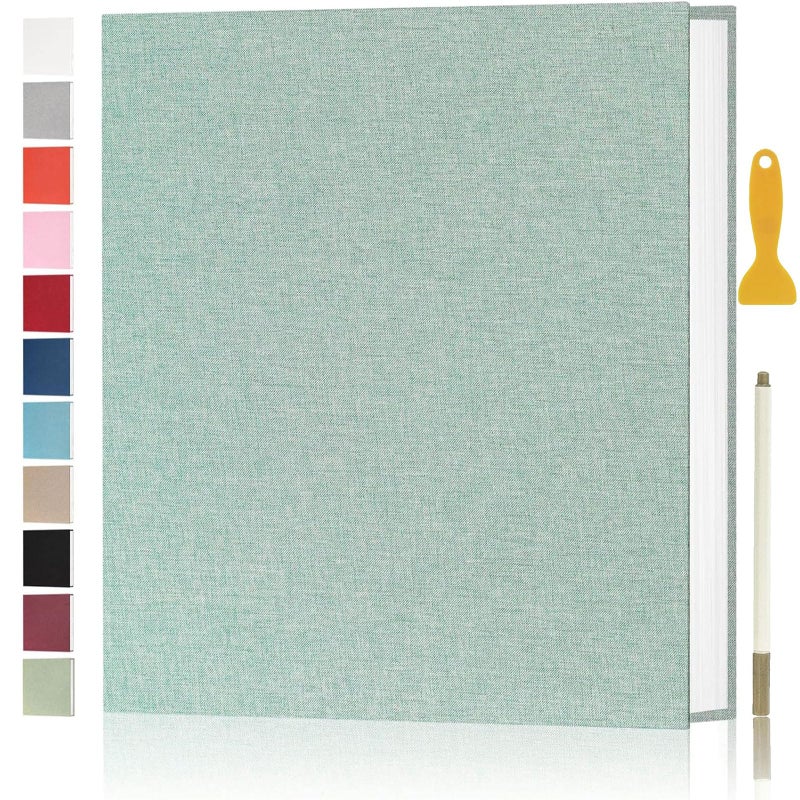 Photo Album Self Adhesive Pages for 4x6 5x7 8x10 Pictures Scrapbook Magnetic Photo Albums with Sticky Pages Books with A Metallic Pen for Baby Wedding Family 11x106 Green 40 Pages