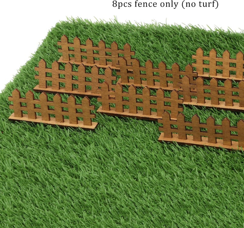 Cutemini Dollhouse Fairy Garden Fence 8PCS Miniature Wood Fences Dollhouse Village Landscape Accessories Wooden Decorative White Picket Landscap Fence (Brown) - Image 2