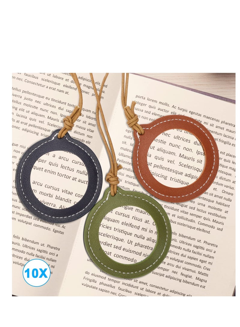 SYOSI 3Pcs Leather Necklace Magnifying Glass, 10X Reading Magnifier for Seniors & Kids, 80MM Magnifying Lens for Book Newspapers Reading,Inspection, Coins, Jewelry, Exploring - Image 2