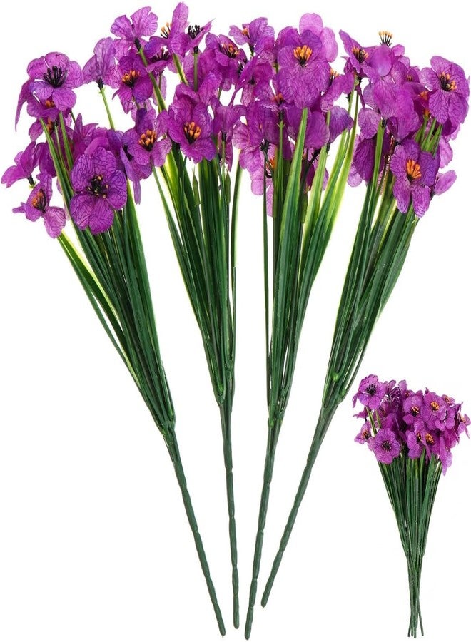 ifundom 4 Bundles Artificial Violet Artificial Purple Flowers Silk Violet Flower Fake African Fake Bloom Bundles Faux Bloom UV Resistant Faux Plants for Vase Indoor Outdoor Home Garden Wedding Decor - Image 1