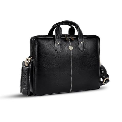 HAMMONDS FLYCATCHER Genuine Leather Office Bag for Men - Laptop Bag for Men - Padded Laptop Compartment, Fits 14 Inch Laptop - Adjustable Strap, 1 Year Warranty - Office, Travel, Daily Use - Black - Image 1