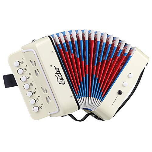 Eastar Kids Accordion Toy Accordian Mini Musical Instruments 10 Keys Button for Child Children Kids Toddlers Beginners (White) - Image 1
