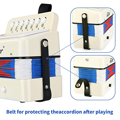 Eastar Kids Accordion Toy Accordian Mini Musical Instruments 10 Keys Button for Child Children Kids Toddlers Beginners (White) - Image 4