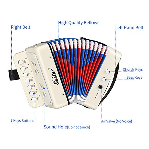 Eastar Kids Accordion Toy Accordian Mini Musical Instruments 10 Keys Button for Child Children Kids Toddlers Beginners (White) - Image 3