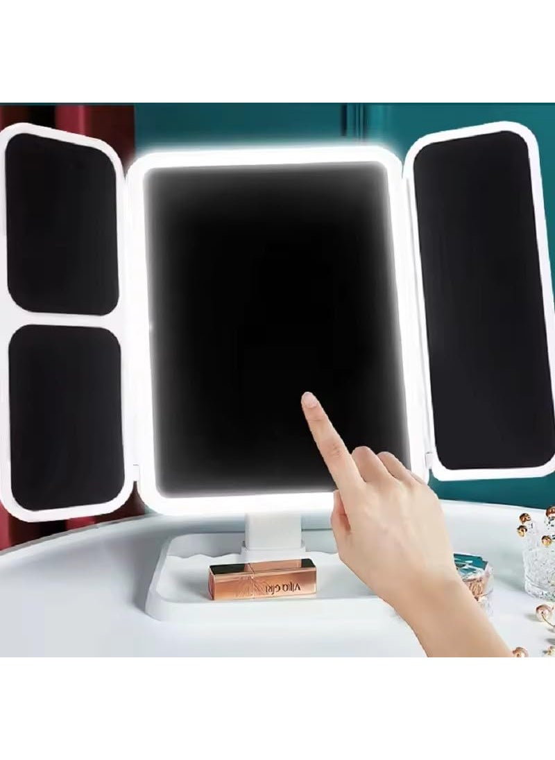 WENGTY WENGTY Trifold Makeup Mirror with Adjustable LED Lights 2X 3X 10X Magnification Lighted Makeup Mirror Touch Control Trifold Makeup Mirror Dual Power Supply Portable LED Makeup Mirror White  - Image 3