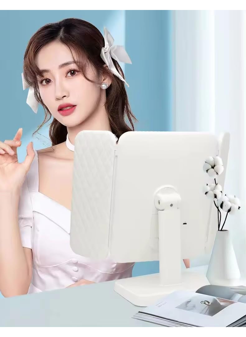 WENGTY WENGTY Trifold Makeup Mirror with Adjustable LED Lights 2X 3X 10X Magnification Lighted Makeup Mirror Touch Control Trifold Makeup Mirror Dual Power Supply Portable LED Makeup Mirror White  - Image 1