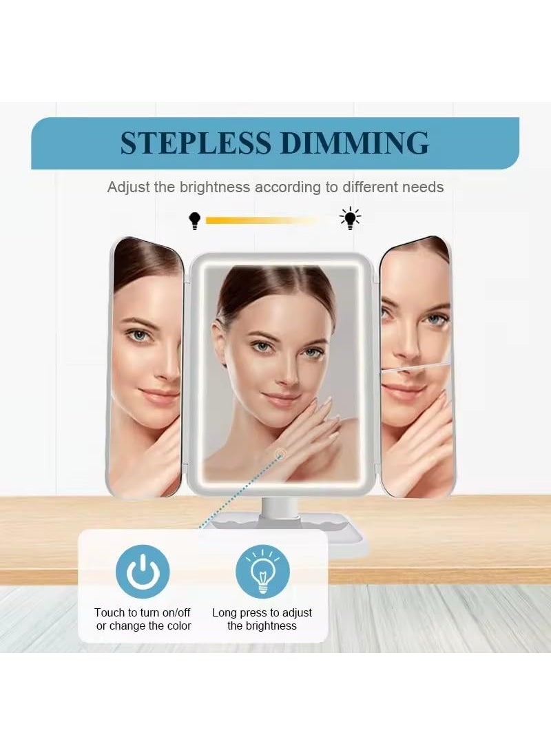 WENGTY WENGTY Trifold Makeup Mirror with Adjustable LED Lights 2X 3X 10X Magnification Lighted Makeup Mirror Touch Control Trifold Makeup Mirror Dual Power Supply Portable LED Makeup Mirror White  - Image 5