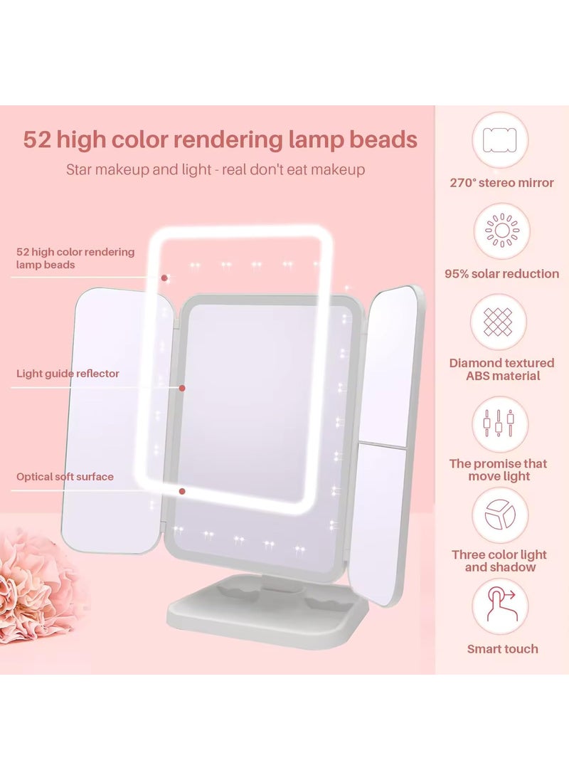 WENGTY WENGTY Trifold Makeup Mirror with Adjustable LED Lights 2X 3X 10X Magnification Lighted Makeup Mirror Touch Control Trifold Makeup Mirror Dual Power Supply Portable LED Makeup Mirror White  - Image 4