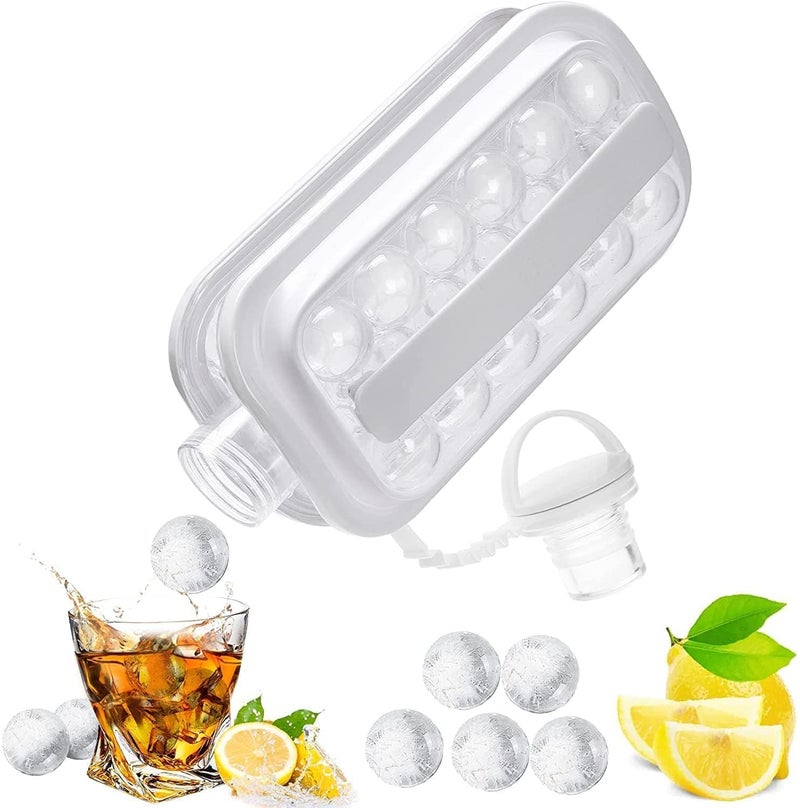 Portable Ice Ball Maker Bottle - 2-in-1 Creative Ice Cube Mold Kettle - Makes 17 Round Ice Balls for Whiskey, Coffee & Juice - Odor-Free & Leak-Proof Design - White