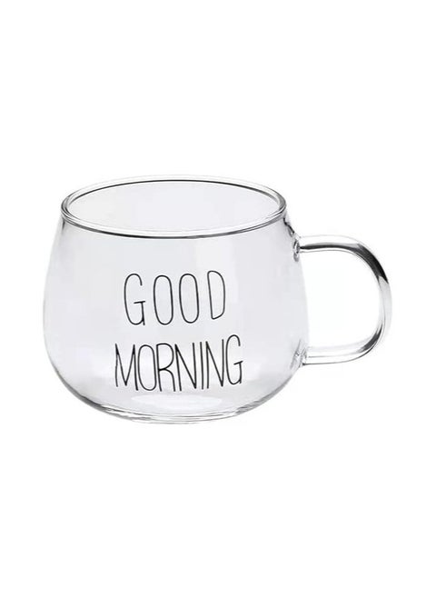 مج زجاج مقاوم للحرارة للشاي والقهوة والمشروبات الباردة بطباعة عبارة «Good Morning» مصنوع من البوروسيليكات عالي الجودة مع مقبض