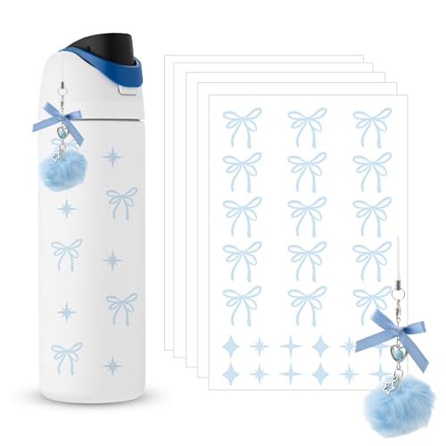 Ceoyiler Bows Stickers for Owala Accessories, Pink Bow and Star Design Waterproof Stickers, Suitable for Owala Water Bottle Accessories (Blue) - Image 1