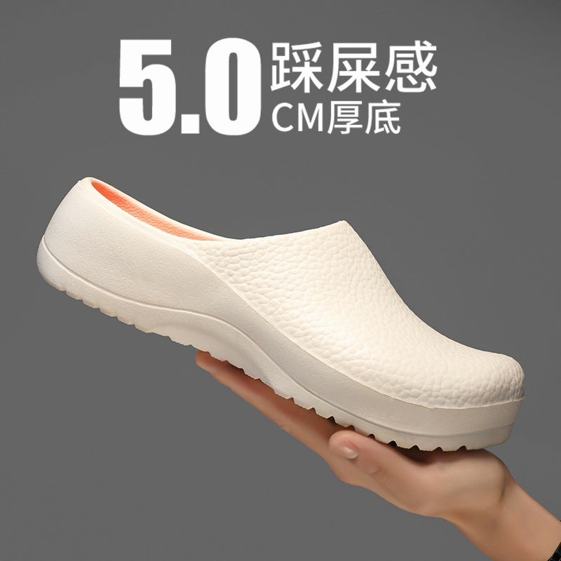 Slip-on Half Slippers Overwear EVA Lightweight Platform Rain Boots Nurses Shoes Oil-Proof Waterproof Chef Safety Work Shoes Black - Image 2