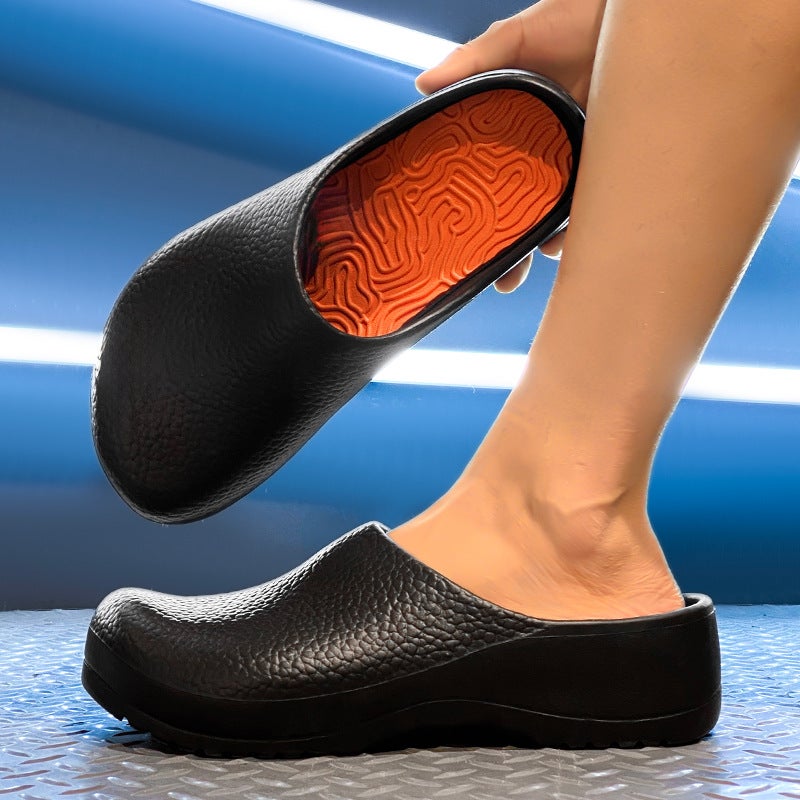 Slip-on Half Slippers Overwear EVA Lightweight Platform Rain Boots Nurses Shoes Oil-Proof Waterproof Chef Safety Work Shoes Black - Image 4