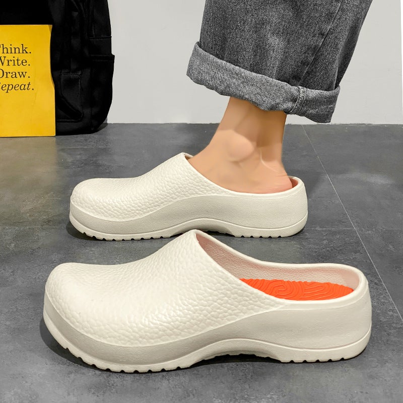 Slip-on Half Slippers Overwear EVA Lightweight Platform Rain Boots Nurses Shoes Oil-Proof Waterproof Chef Safety Work Shoes Black - Image 5