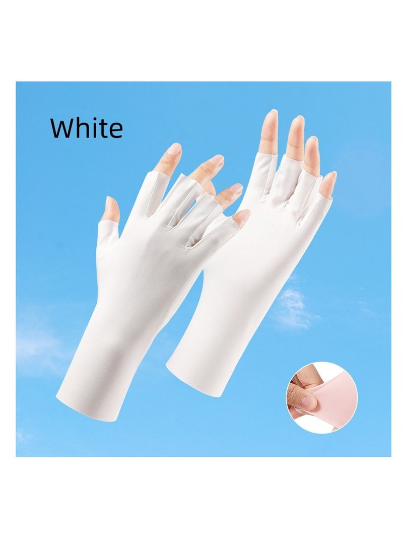Generic Women's Sunscreen UV Protection Driving Gloves White  - Image 1