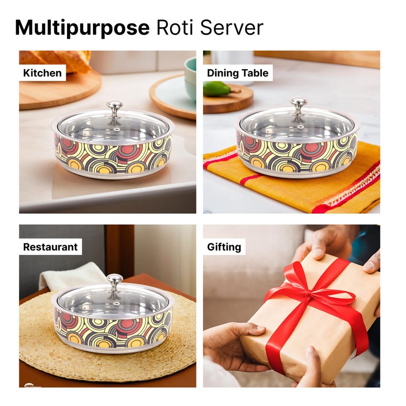 The Better Home Stainless Steel Insulated Casserole For Roti (1.5L) | Hot Boxes For Kitchen | Serving Bowl Set | Kitchen Gift Items | Roti/Chapati Storage Box | House Warming Gifts (Design 3) - Image 5