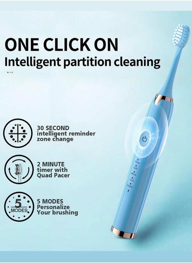 MARGOUN Electric Toothbrush Sonic Toothbrush 5 Modes 37000 RPM with 3x Brush Heads and USB Cable Blue  - Image 3