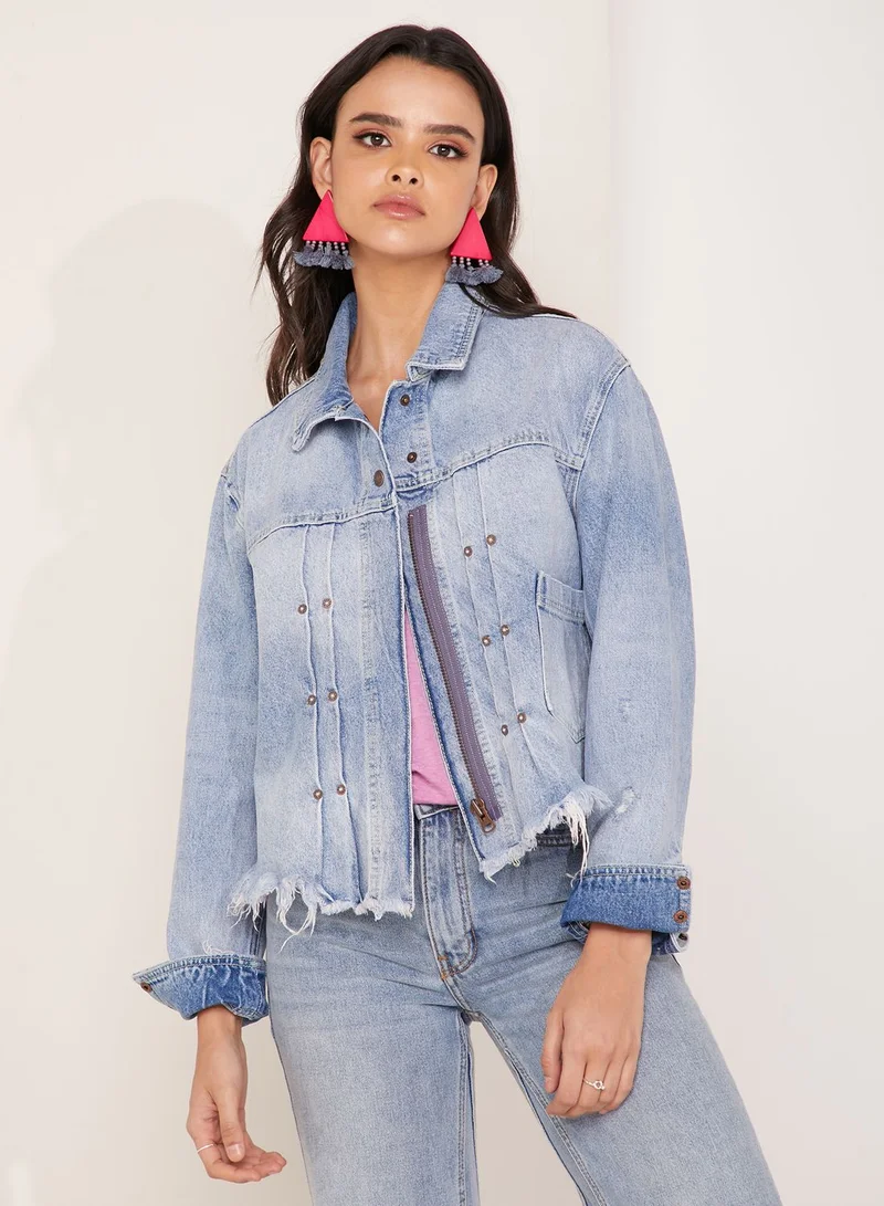 Free People Dilon Stud Pleat Detail Denim Jacket