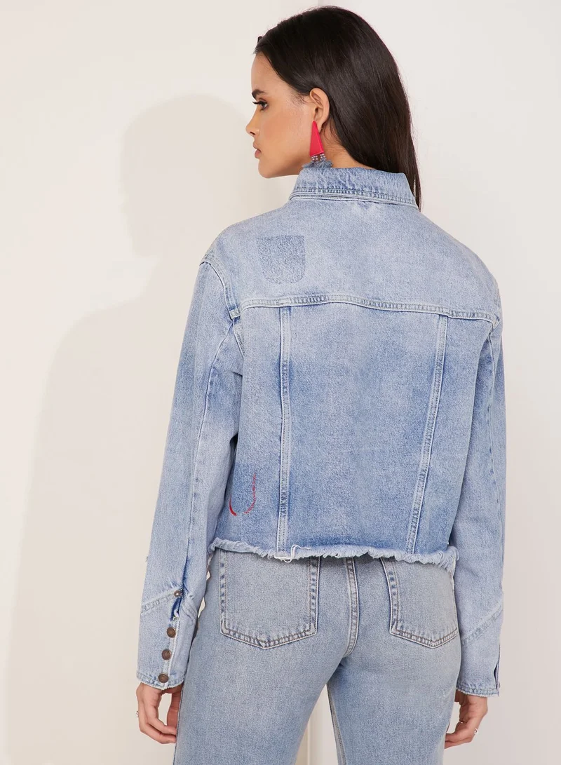 Free People Dilon Stud Pleat Detail Denim Jacket