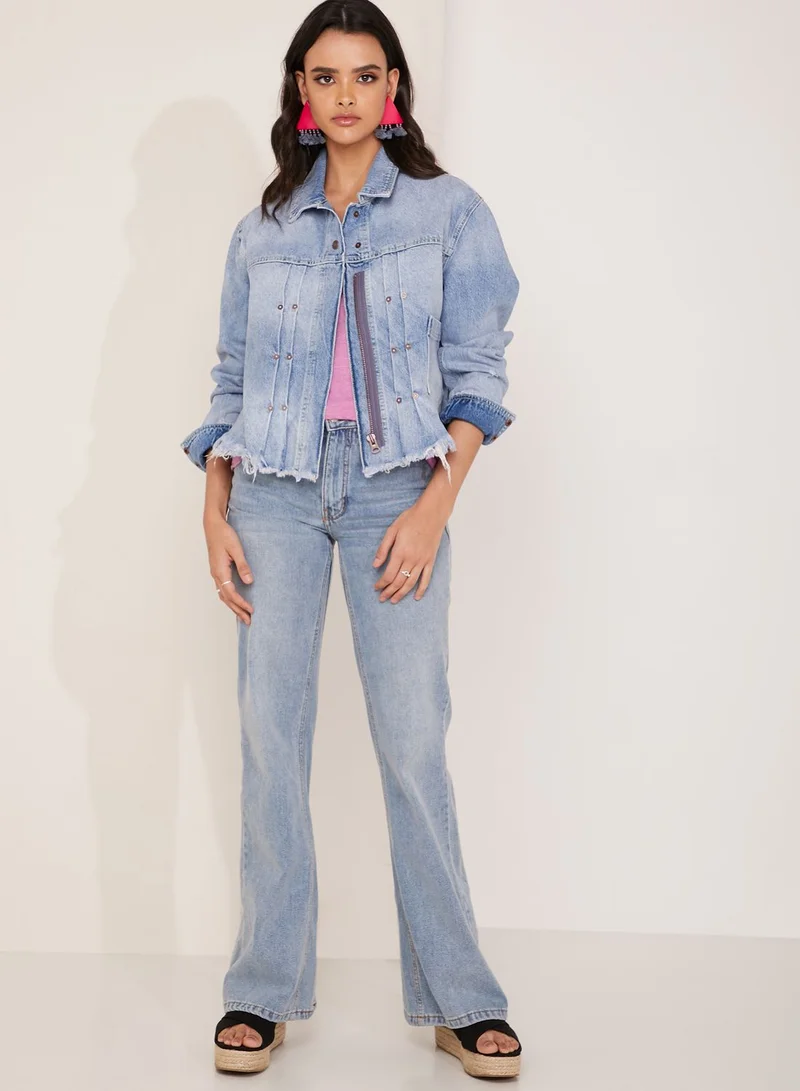Free People Dilon Stud Pleat Detail Denim Jacket