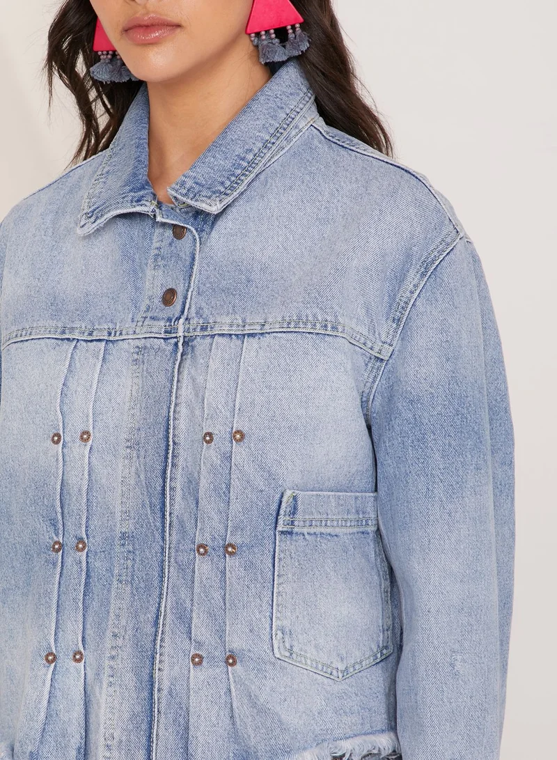 Free People Dilon Stud Pleat Detail Denim Jacket