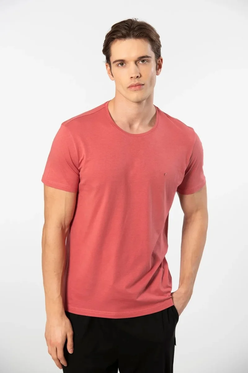 cacharel 2169 Men's Modal Cotton Crew Neck Short Sleeve T-Shirt-Coral